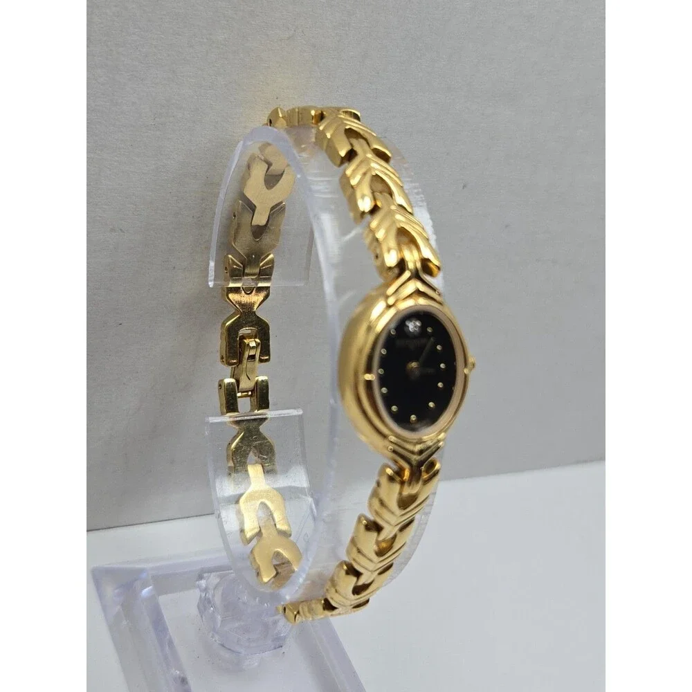 Wittnauer LU8034 Womens Swiss Quartz Gold Tone Black Dial Oval Watch New Battery